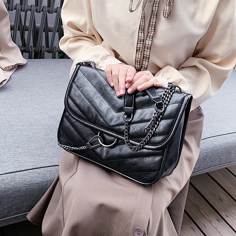 

с досавкой Chain PU Leather Crossbody Bags Women 2020 Trending Shoulder Handbags Women's Simple Style Hand Bag Branded Trend